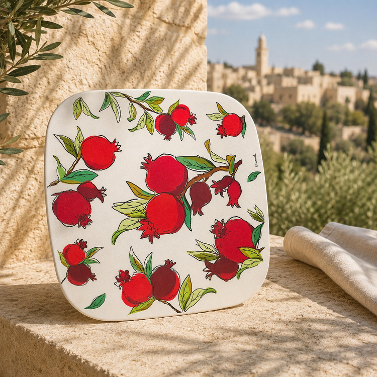Pomegranate Painted Serving Tray - Square