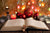 Open bible and Christmas ornaments