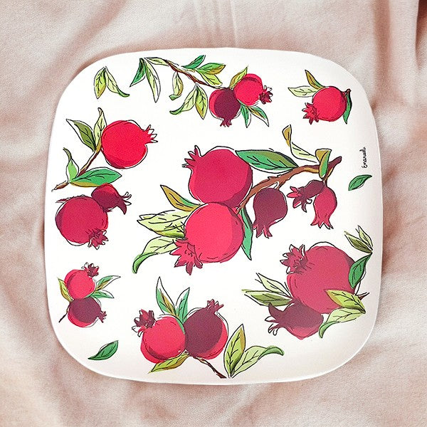 Pomegranate Painted Serving Tray - Square