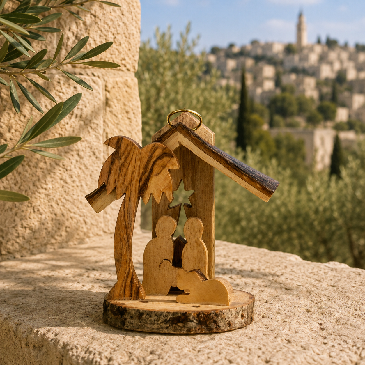3D Nativity Scene Olivewood Ornament
