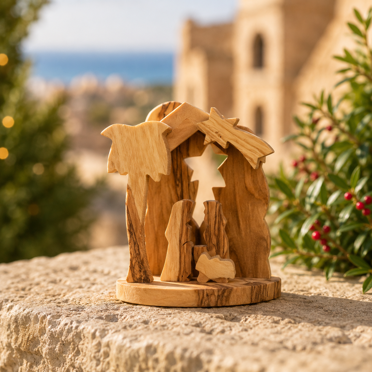 Hand-Carved Olive Wood Nativity Scene