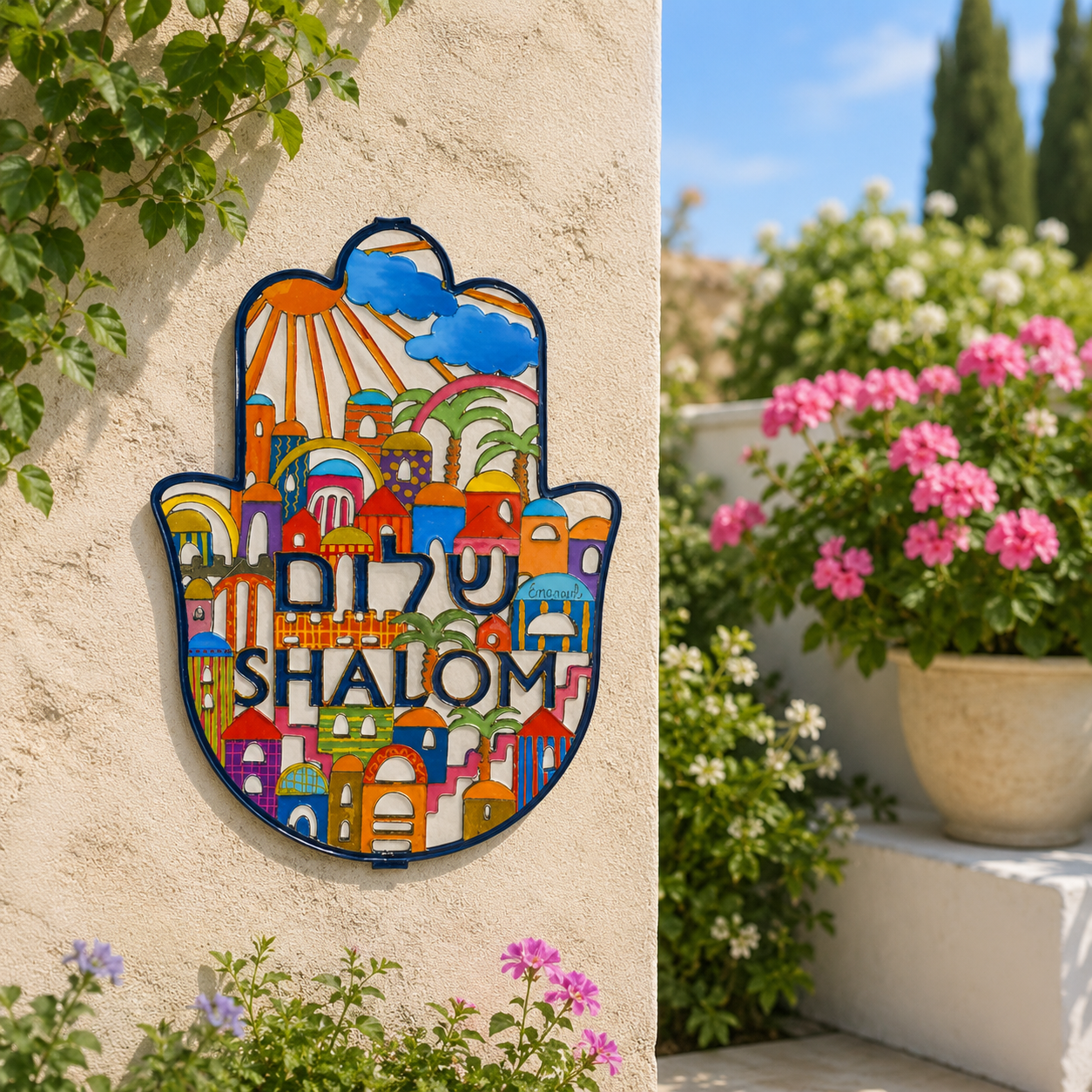 Shalom Hamsa – Jerusalem Skyline (Hebrew + English)