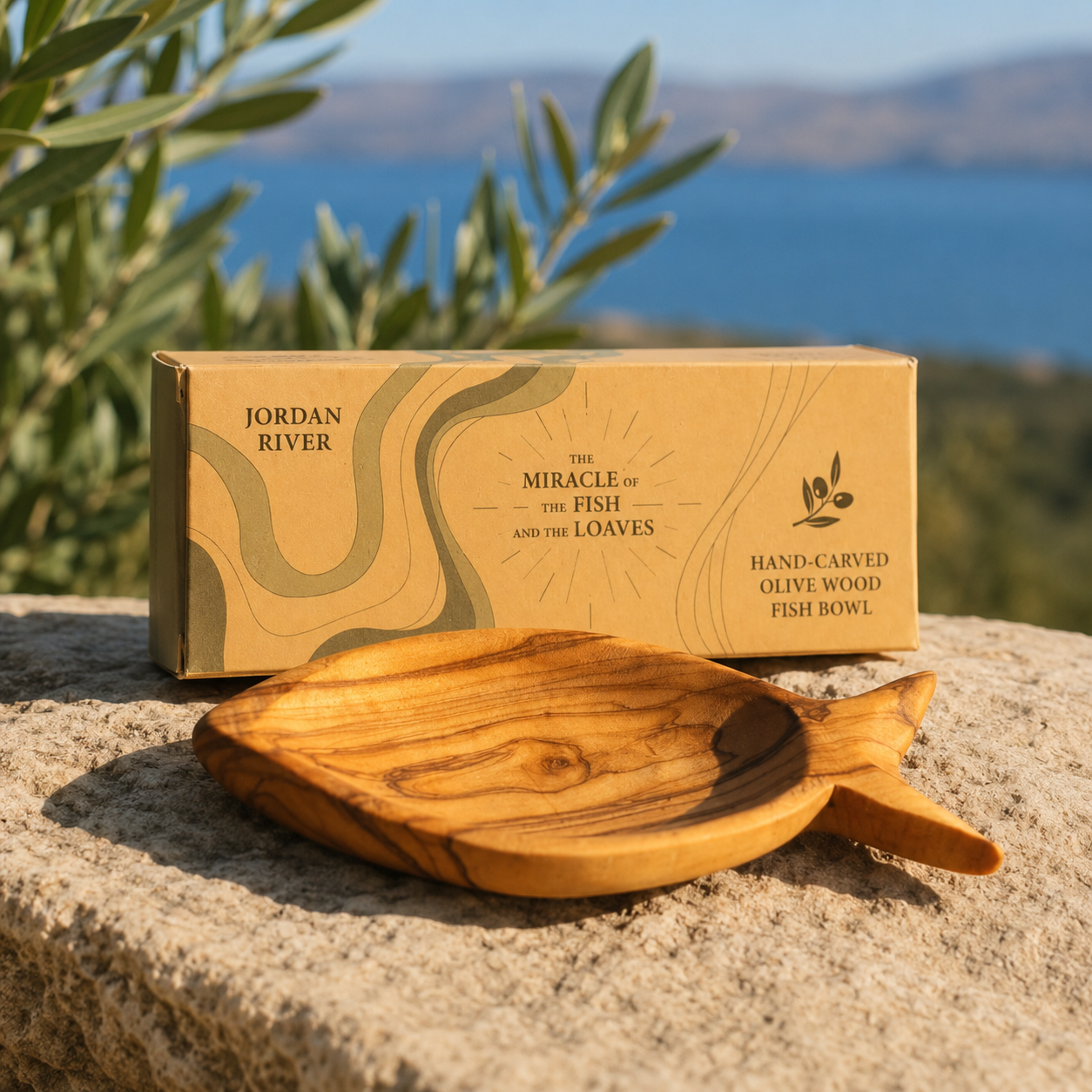 Hand carved Olive Wood Fish Bowl