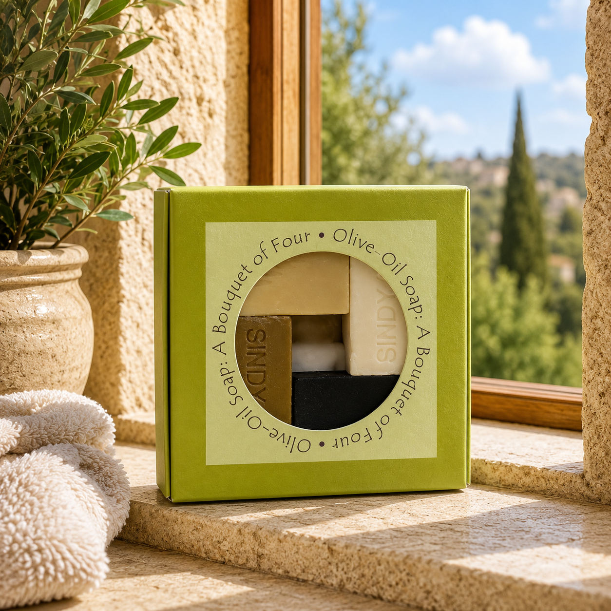 Bouquet of Four Olive-Oil Soaps by Sindyanna