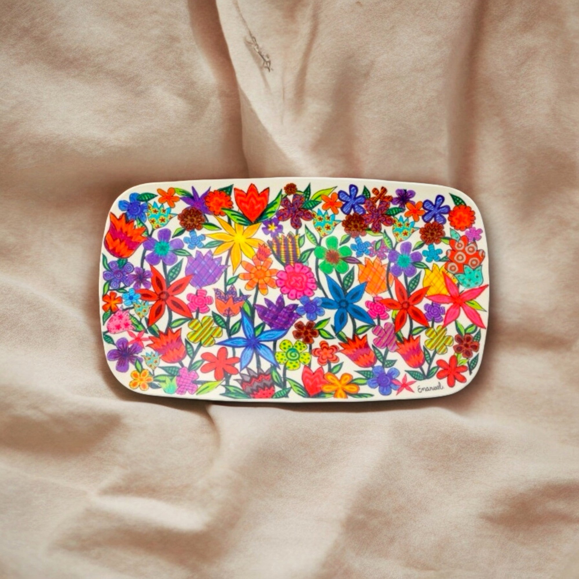 Floral Painted Serving Tray