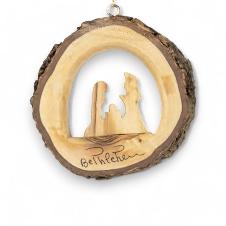 Olivewood Bark Nativity Ornament