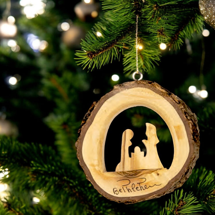 Olivewood Bark Nativity Ornament